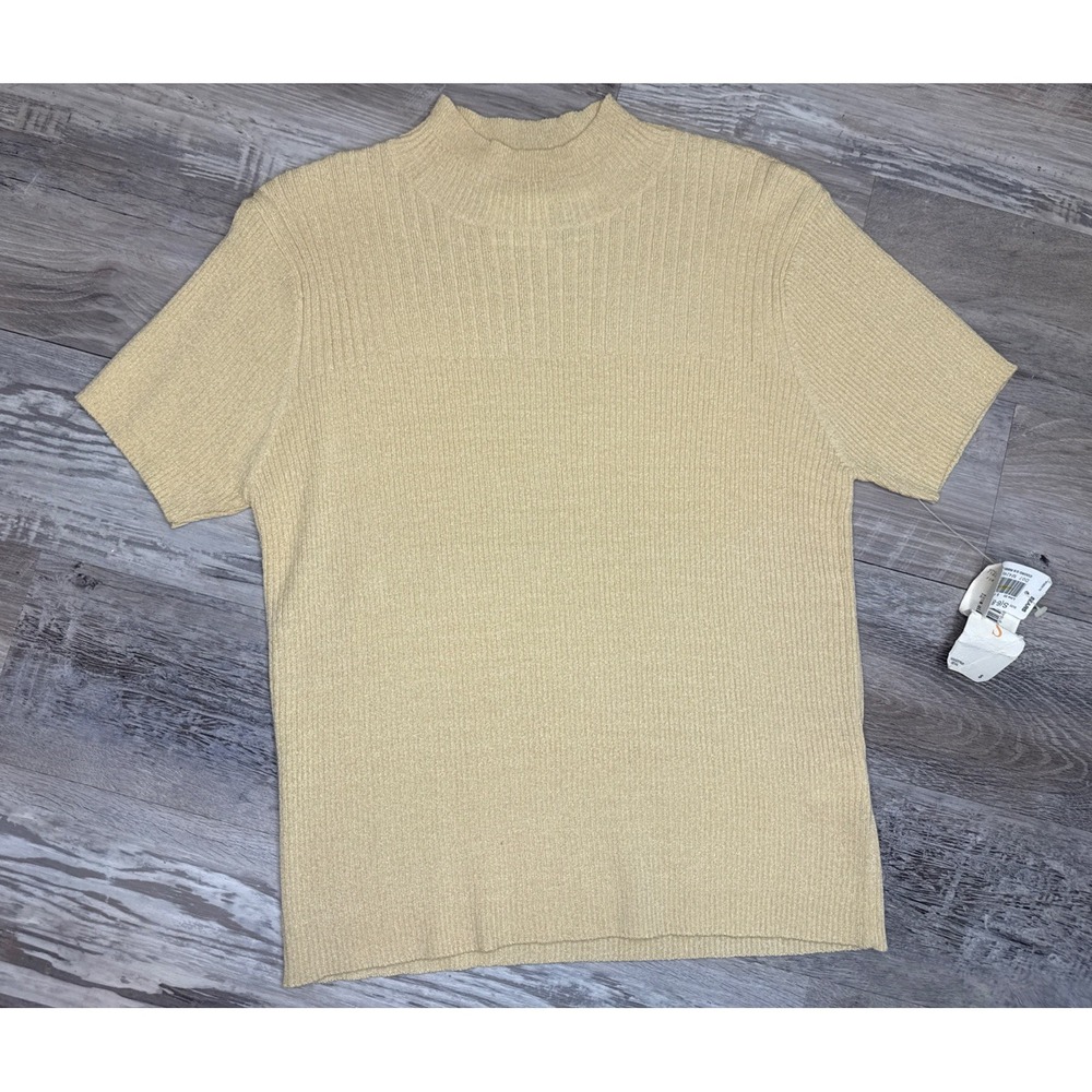 Vtg‎ Liz Claiborne First Issue Rib Mock Neck Sweater Top Shirt Light Yellow NWT